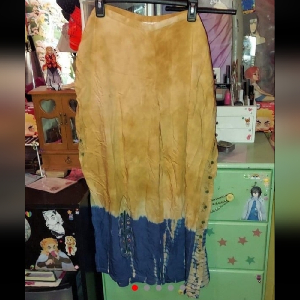 Lsi gold & navy tie dye tie + slit side adjustable harem pants